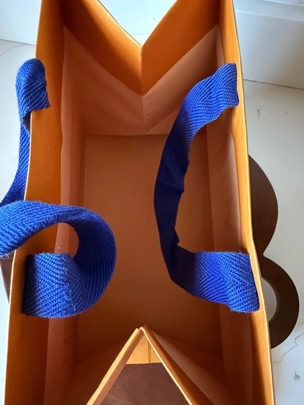 Louis Vuitton Orange Gift Bag with Blue Ribbon Handles
